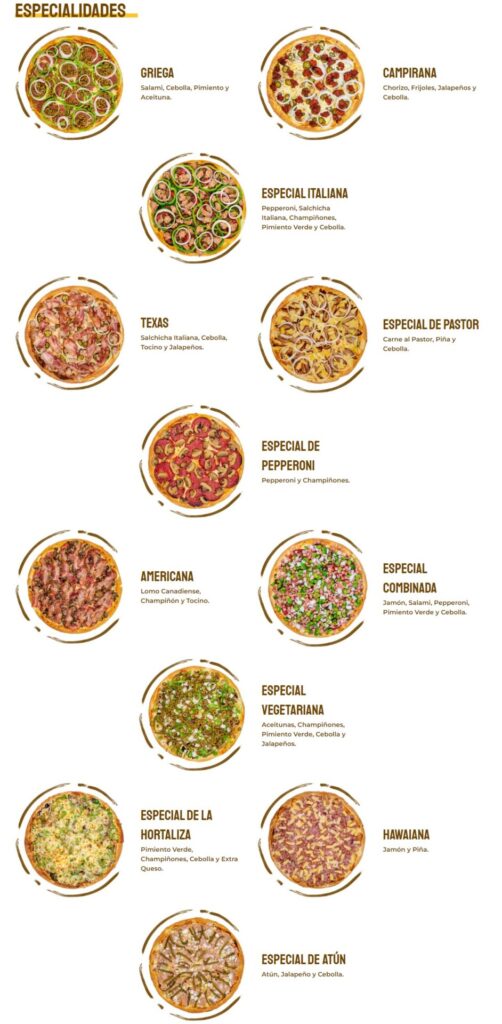 Menú Pizzas Plaza Pizzas de Especialidades