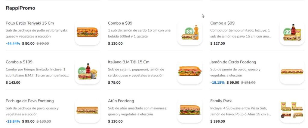 Menú Subway Promo Mexico precio