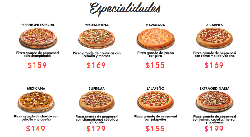 Pizza Deprizza Pizzas de Especialidad Menu Precio