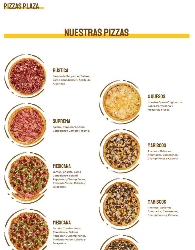 Pizzas Plaza Menu Precio