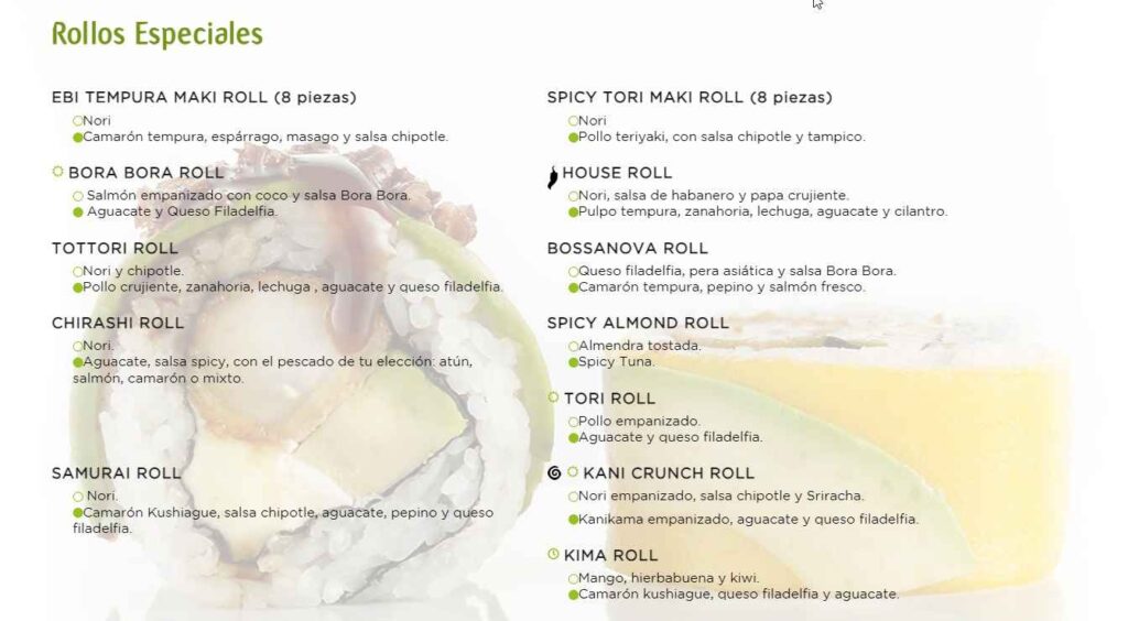Sushi Roll Rollos Especiales Menú