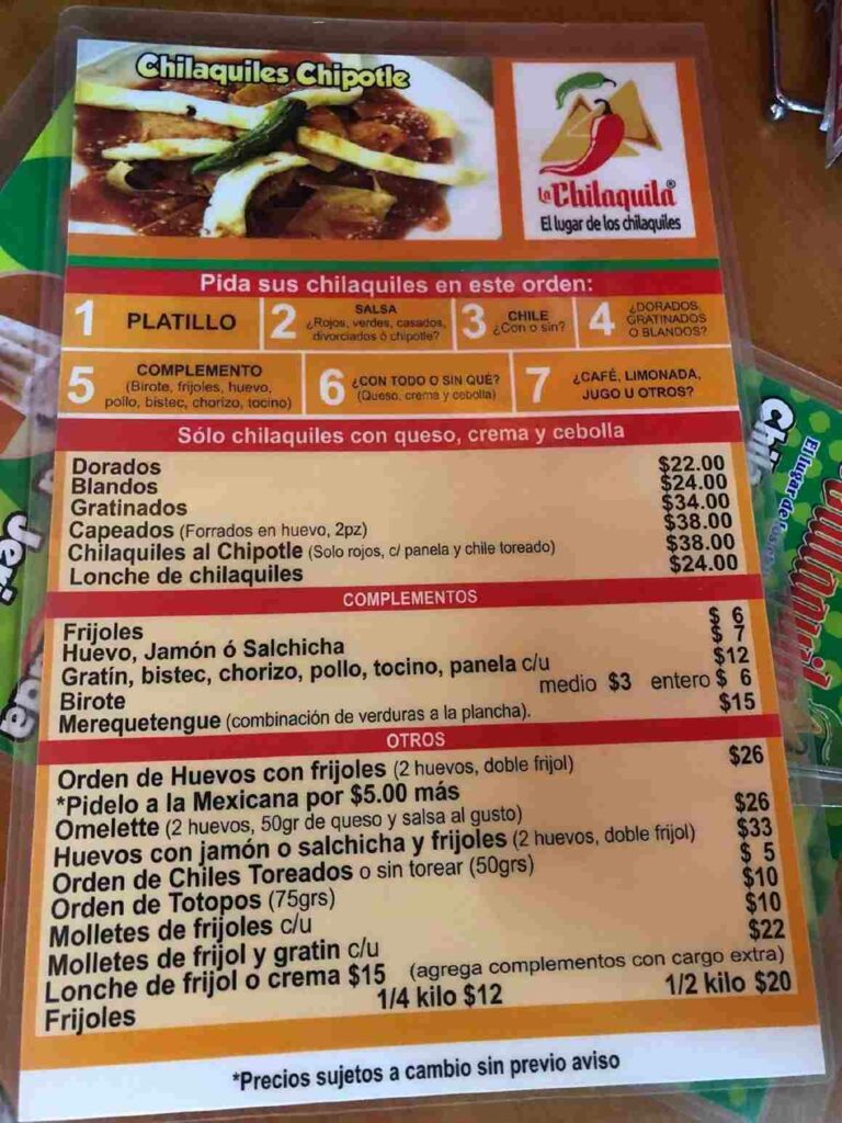 La Chilaquila Menú precios