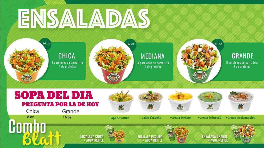 Menú Blatt Salat Haus México Sopas