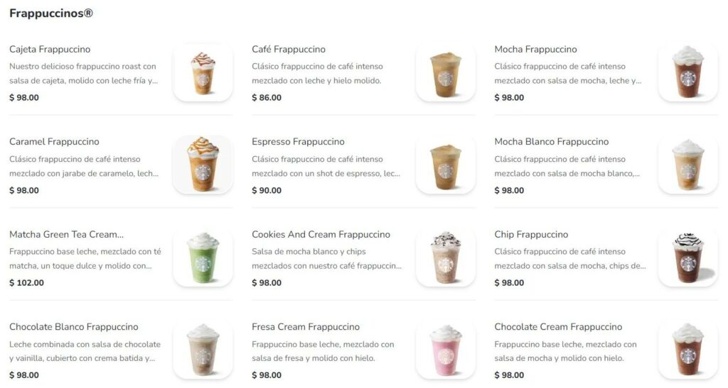 Starbucks México Frappuccinos® Menú