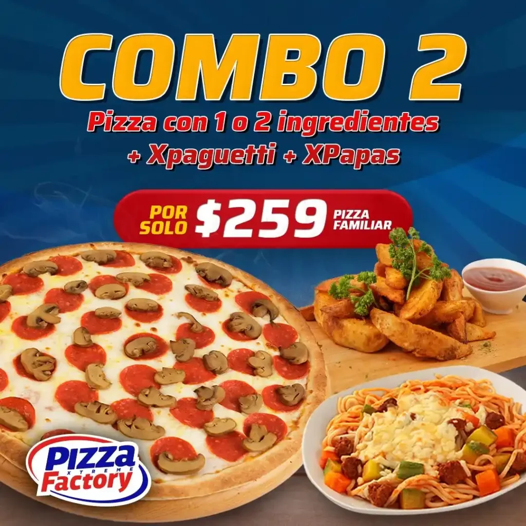 Menú Pizza Xtreme Factory Combos Familiar