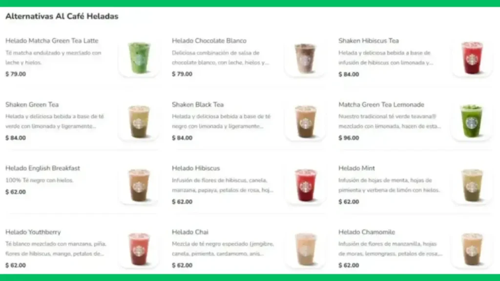 Refreshers Menu de Starbucks Bebidas Frias