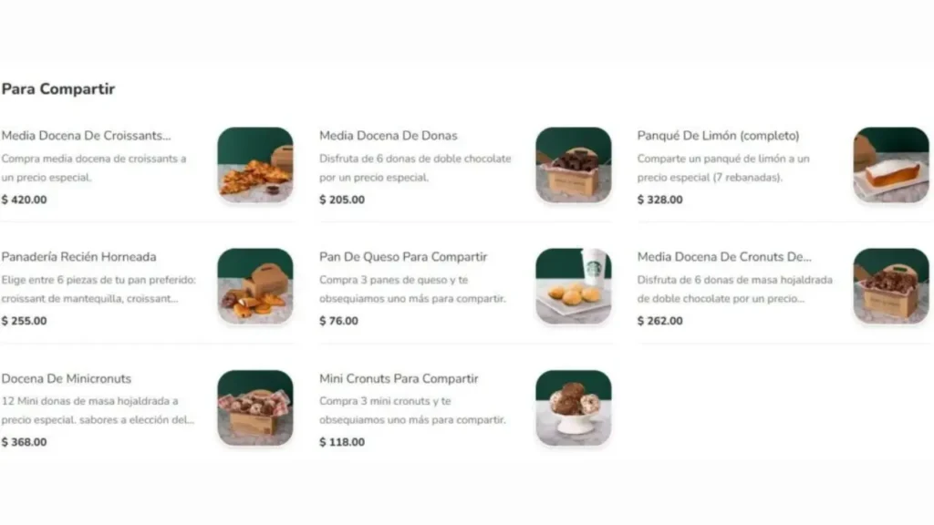 Productos de Panadería Starbucks Food Menu