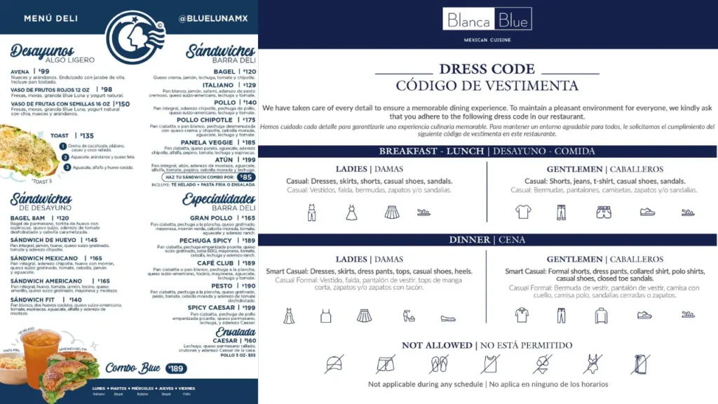 Entradas Prehispánicas y Modernas Blanca Blue restaurant menu