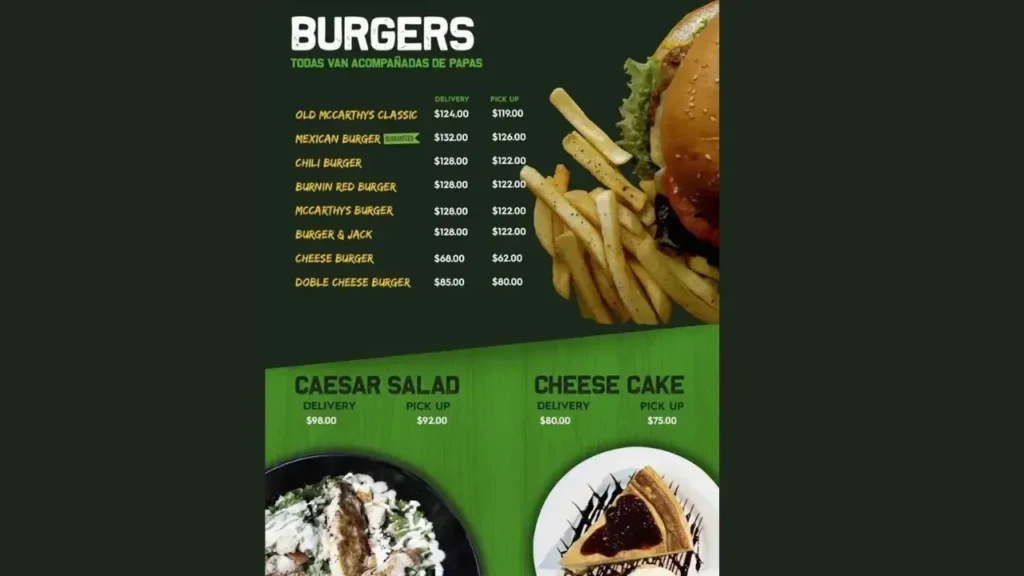 Hamburguesas y Sándwiches Menu McCarthy's