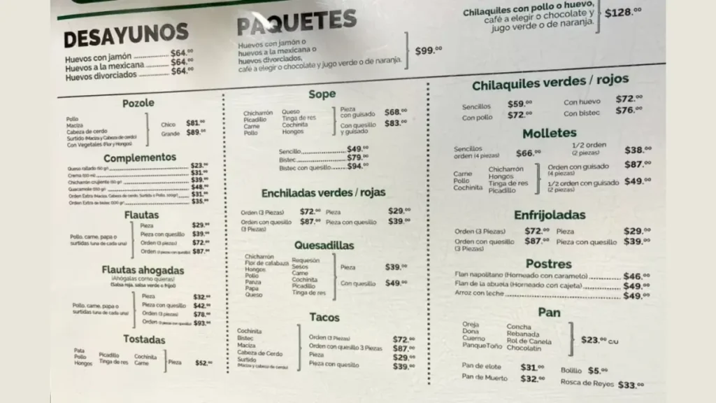 Platillos de Desayuno Menu Casa de Toño 2025