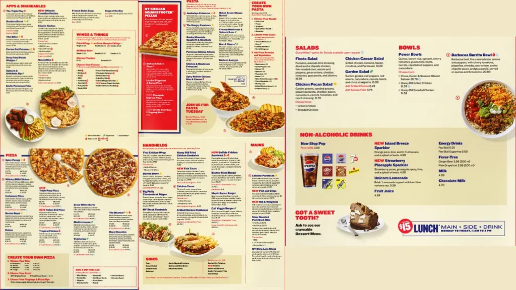 Menú de pizza Boston Pizza